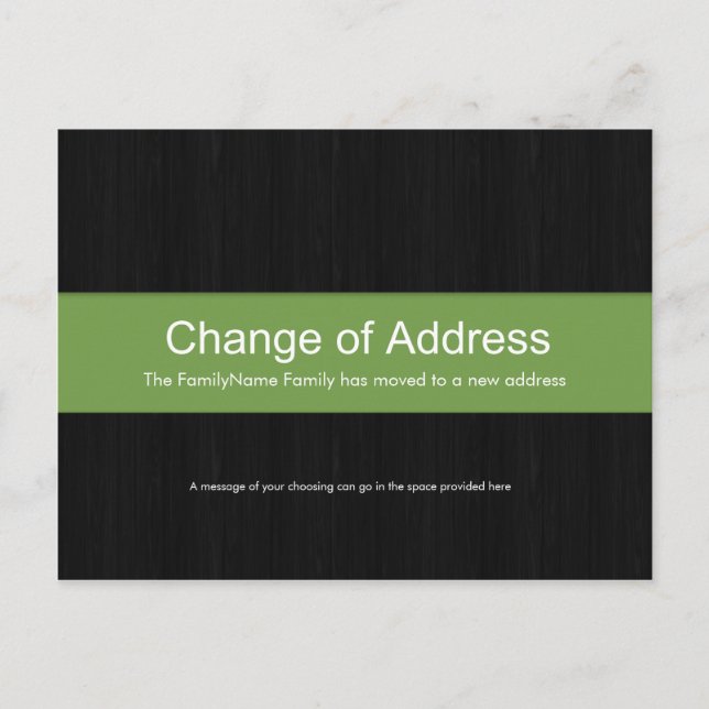 Bois foncé et vert Changement d'adresse Carte post (Devant)