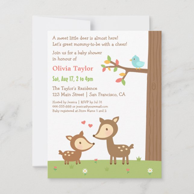 Bois Forêt Cerf Baby Shower Invitations (Devant)