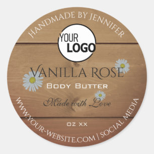 Bois Grain Emballage Étiquette Fleurs Logo