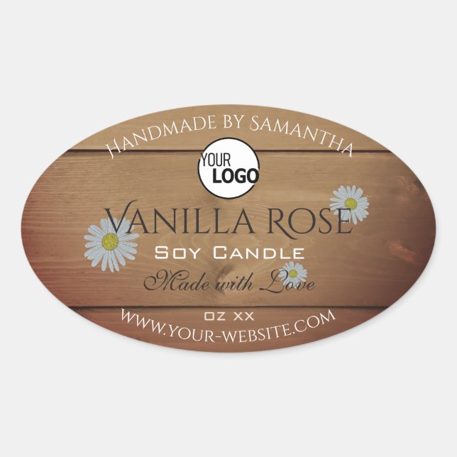 Bois Grain Emballage Étiquette Fleurs Logo (Devant)
