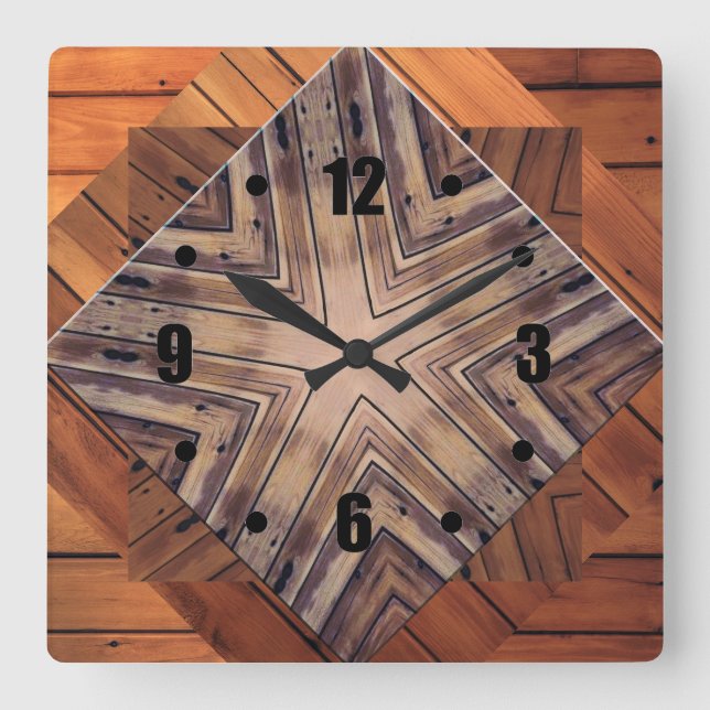 Bois Kaleidoscope Design Carré Horloges murales (Recto)