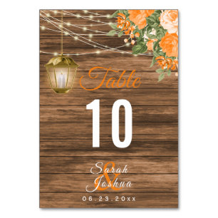 Bois, lanternes et fleurs orange Cartes de table