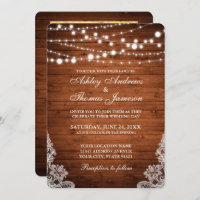 Bois Mariage rustique voyants Dentelle Invitation 