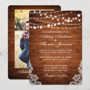 Bois Mariage rustique voyants Dentelle Invitation 