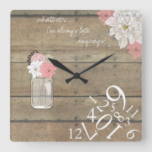 Bois & Mason Jar Toujours en retard : Horloge mura