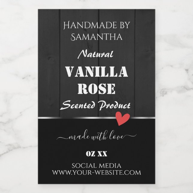 Bois noir Grain Emballage Étiquette Coeur (Étiquettes simples)