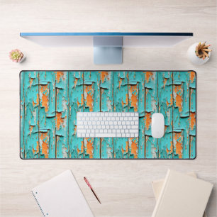 Bois Patiné orange et bleu turquoise