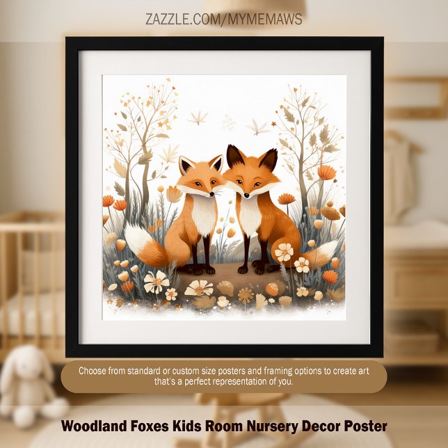 Bois Renards Salle Enfants Coiffeur Poster (Woodland Foxes Kids Room Nursery Decor Poster)