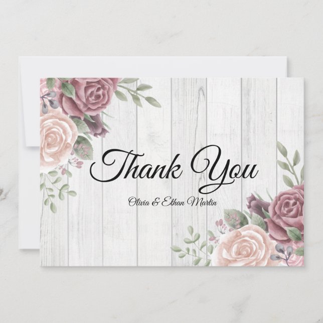 Bois rustique Aquarelle rose Boho Merci Floral (Devant)