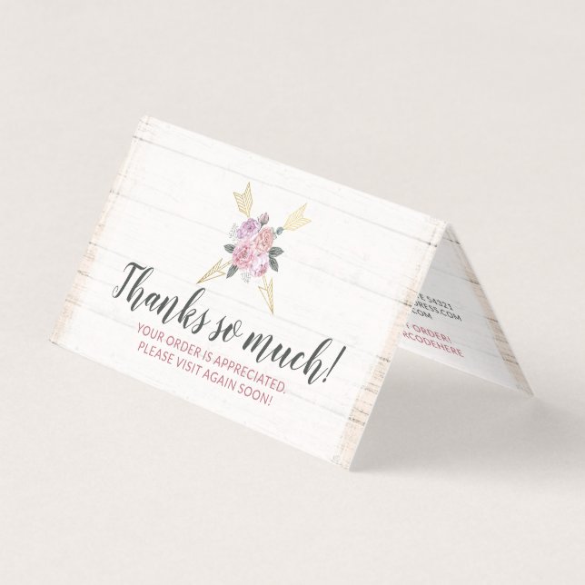 Bois rustique Bohème Flore Flèches Carte de remerc (Front)