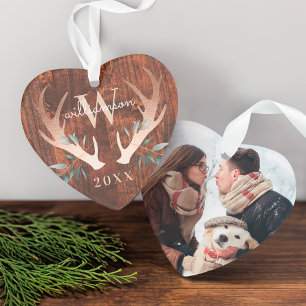 Bois rustique Cerf Antler & Verdure Monogramme Pho