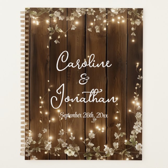 Bois Rustique Chaîne éclaire Blanc Floral Mariage (Devant)