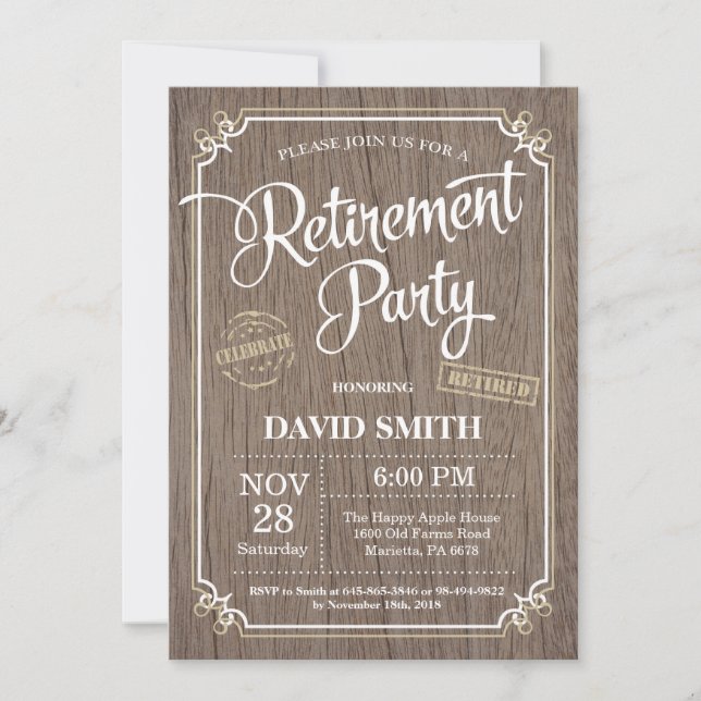 Bois rustique de carte d'invitation de partie de (Devant)