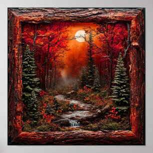 Bois rustique de la forêt rouge décoration murale