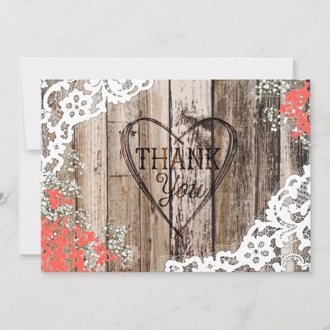 Bois Rustique Dentelle Baby's Breath Cœur Merci (Devant)