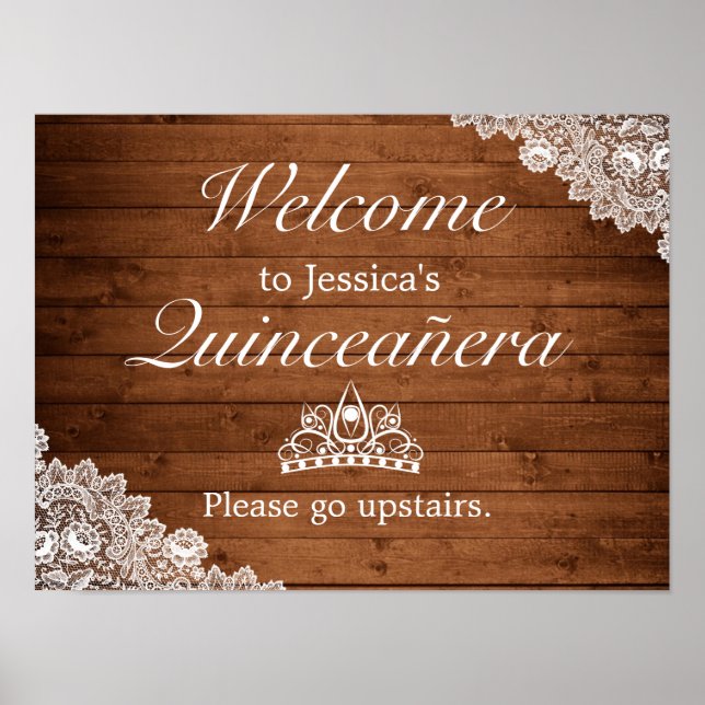 Bois rustique & dentelle Tiara Quinceanera Affiche (Devant)