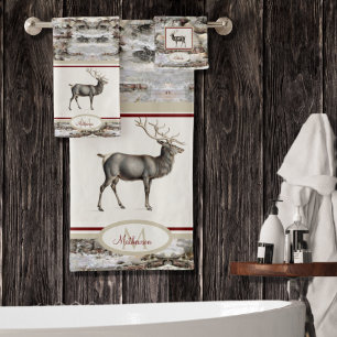 Bois rustique Elk / Reindeer Famille Monogramme ta