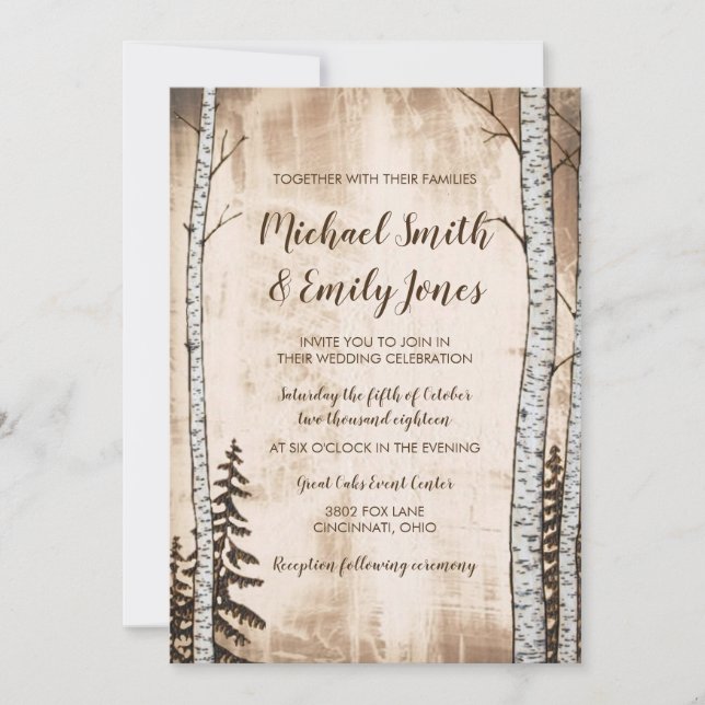 Bois rustique et arbres Invitations de mariage (Devant)