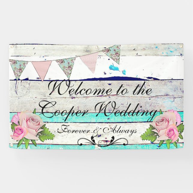Bois rustique et bannière de Mariage Floral (Horizontal)