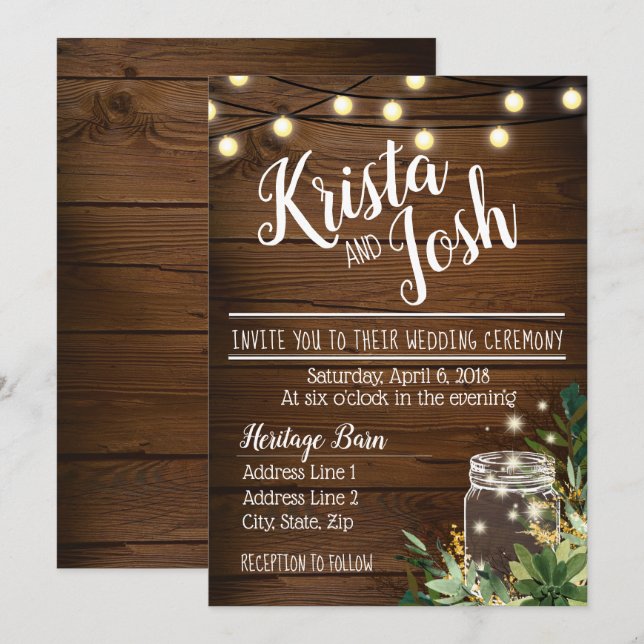 Bois rustique et Faire-part de mariage succulent (Devant / Derrière)