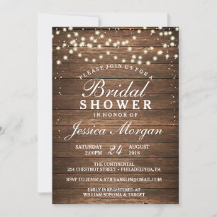 Bois rustique et lumières Invitation à la douche n