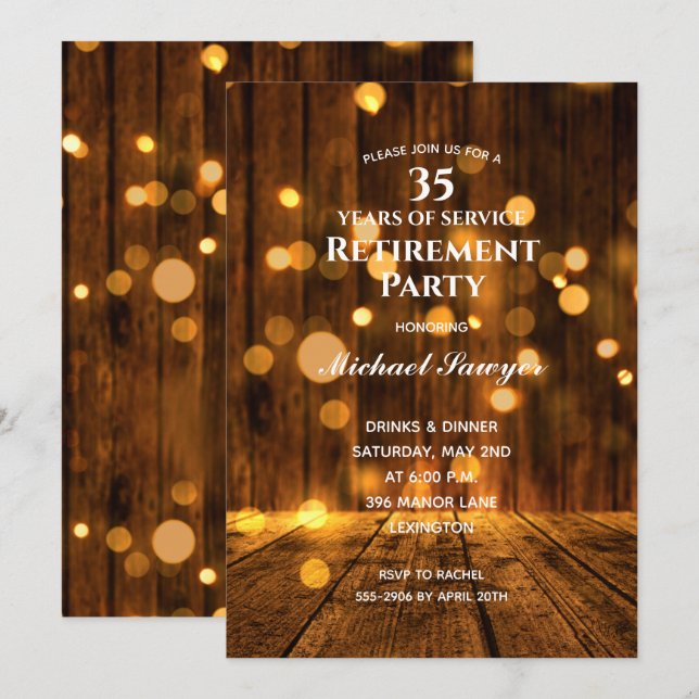 Bois rustique et lumières Invitation de la partie  (Devant / Derrière)