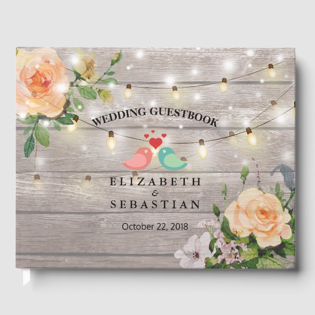 Bois rustique Floral Chaîne Lumières Mariage Livre (Recto)
