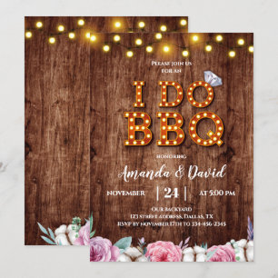 Bois Rustique Floral Coton I Do BBQ Invitation