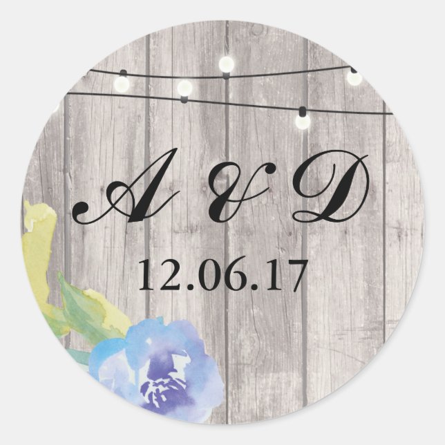 Bois rustique Initiales Floral Éclairage Stickers  (Devant)