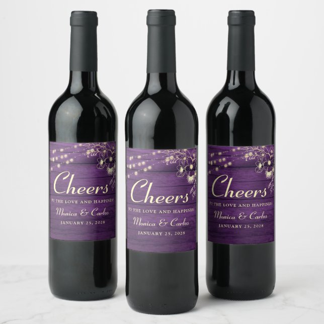 Bois rustique Lumières Mariage Étiquette de vin (Bouteilles)