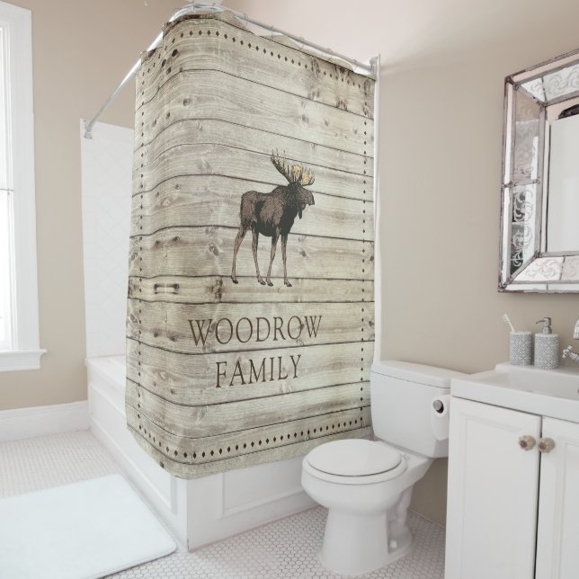 Bois rustique Nom de famille Douche rideau (En situation)