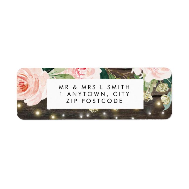 bois rustique rose floral retour adresse étiquette (Devant)