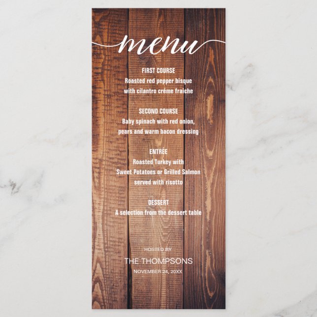 Bois Rustique Thankgiving Menu Dîner (Devant)