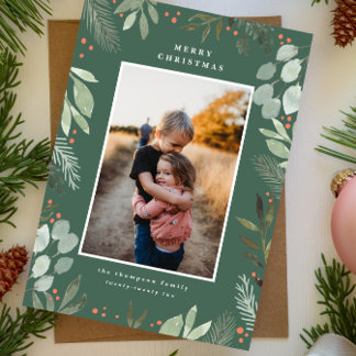 Bois vert Aquarelle Joyeux Carte photo de Noël