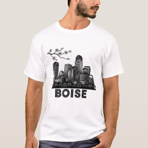 Boise City Line Art Skyline – Black and White Urba T-Shirt