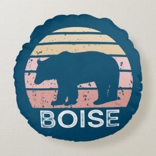 Boise Idaho Retro Bear Round Pillow