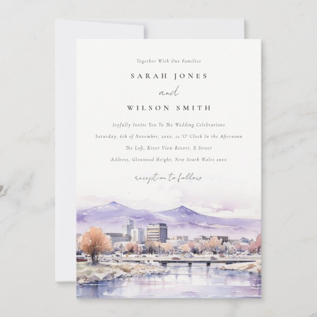 Boise, Idaho Watercolor Landscape Wedding Invitation (Front)