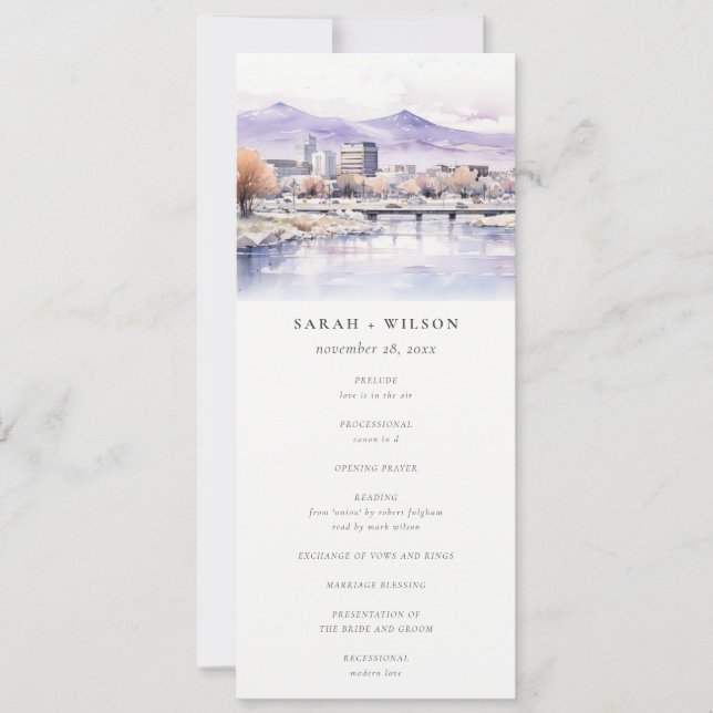 Boise, Idaho Watercolor Landscape Wedding Program (Front)