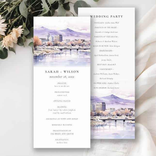 Boise, Idaho Watercolor Landscape Wedding Program (Creator Uploaded)
