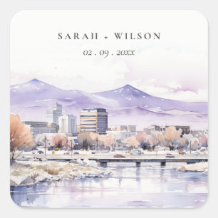 Boise, Idaho Watercolor Landscape Wedding Square Sticker