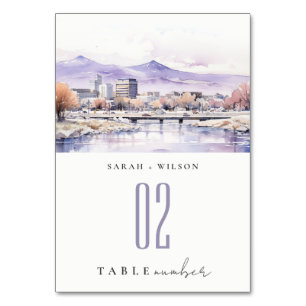 Boise, Idaho Watercolor Landscape Wedding Table Number