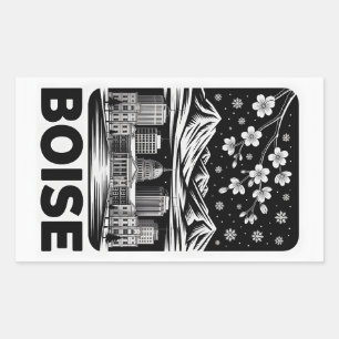 Boise Skyline Black and White Woodcut Winter Sticker