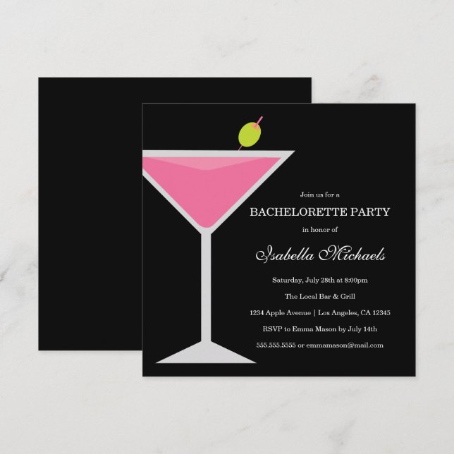 Boisson rose | Bachelorette Party Invitation (Devant / Derrière)