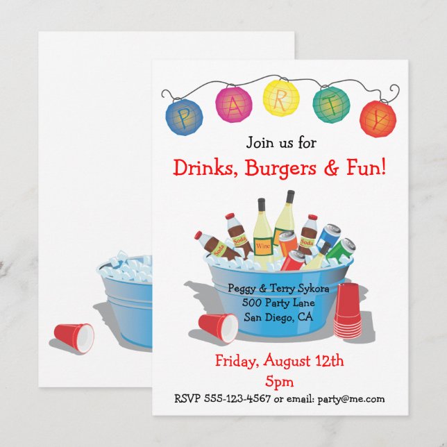 Boissons de fête Invitation avec vin, soda et bièr