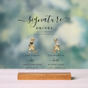 Boissons de signature de mariés dinosaures pour ma