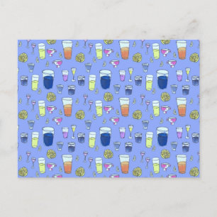 Boissons mixtes sur carte postale bleue