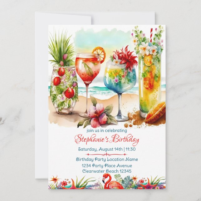 Boissons tropicales Invitation de fête d'anniversa (Devant)