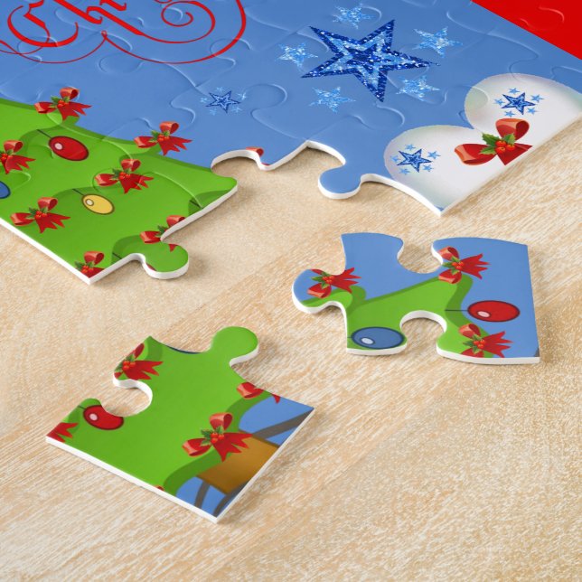 Boîte cadeau de Noël puzzle pour enfants bleu clai (Côté)