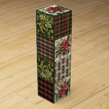 Boîte cadeau Rustique Noël Patchwork rouge