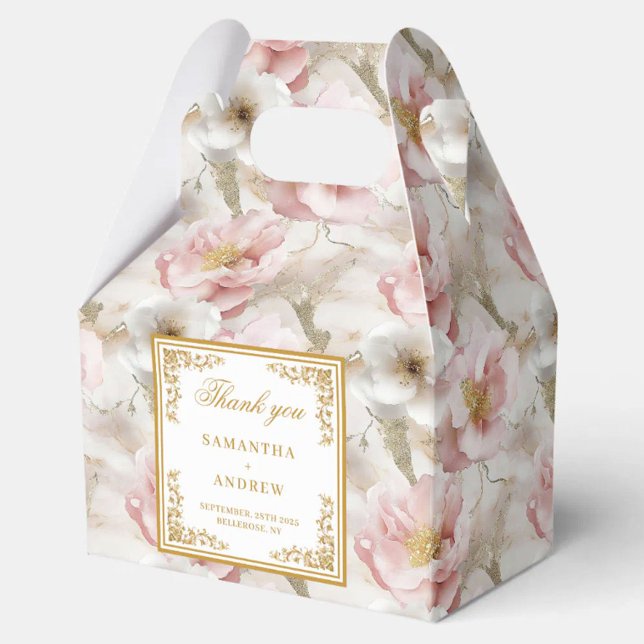 Boite de mariage fleurie en ivoire rose poussiéreu (Timeless dusty pink ivory floral wedding favor box)